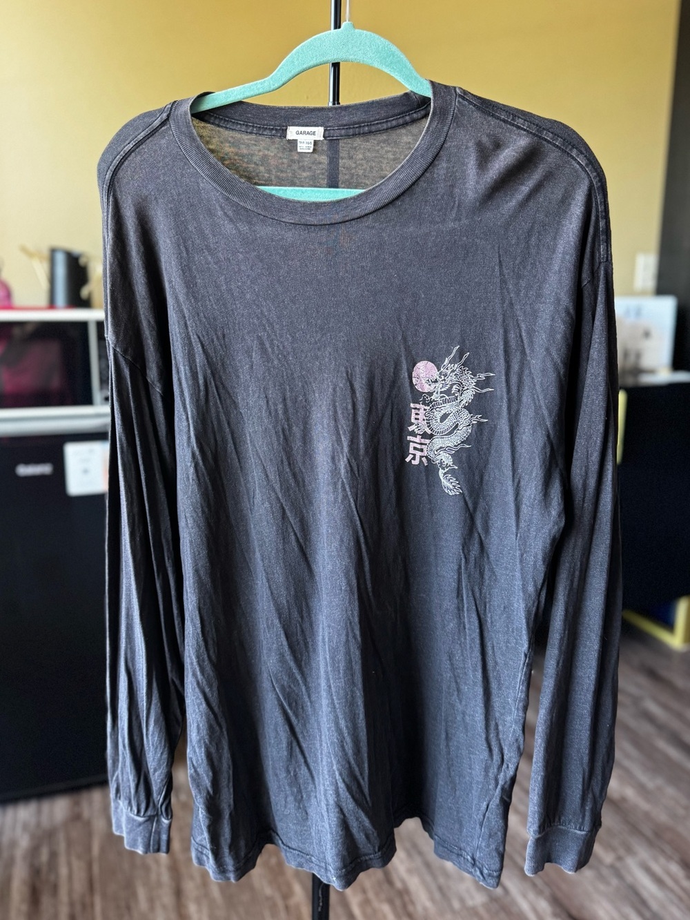 Garage Black Long-Sleeve Tee with Pink Dragon Graphic